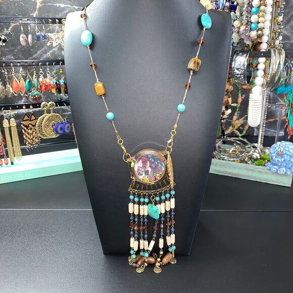 Handcrafted Necklace Path of the Spirit Walker – Turquoise & Tiger’s Eye 30" - Picture 9 of 9